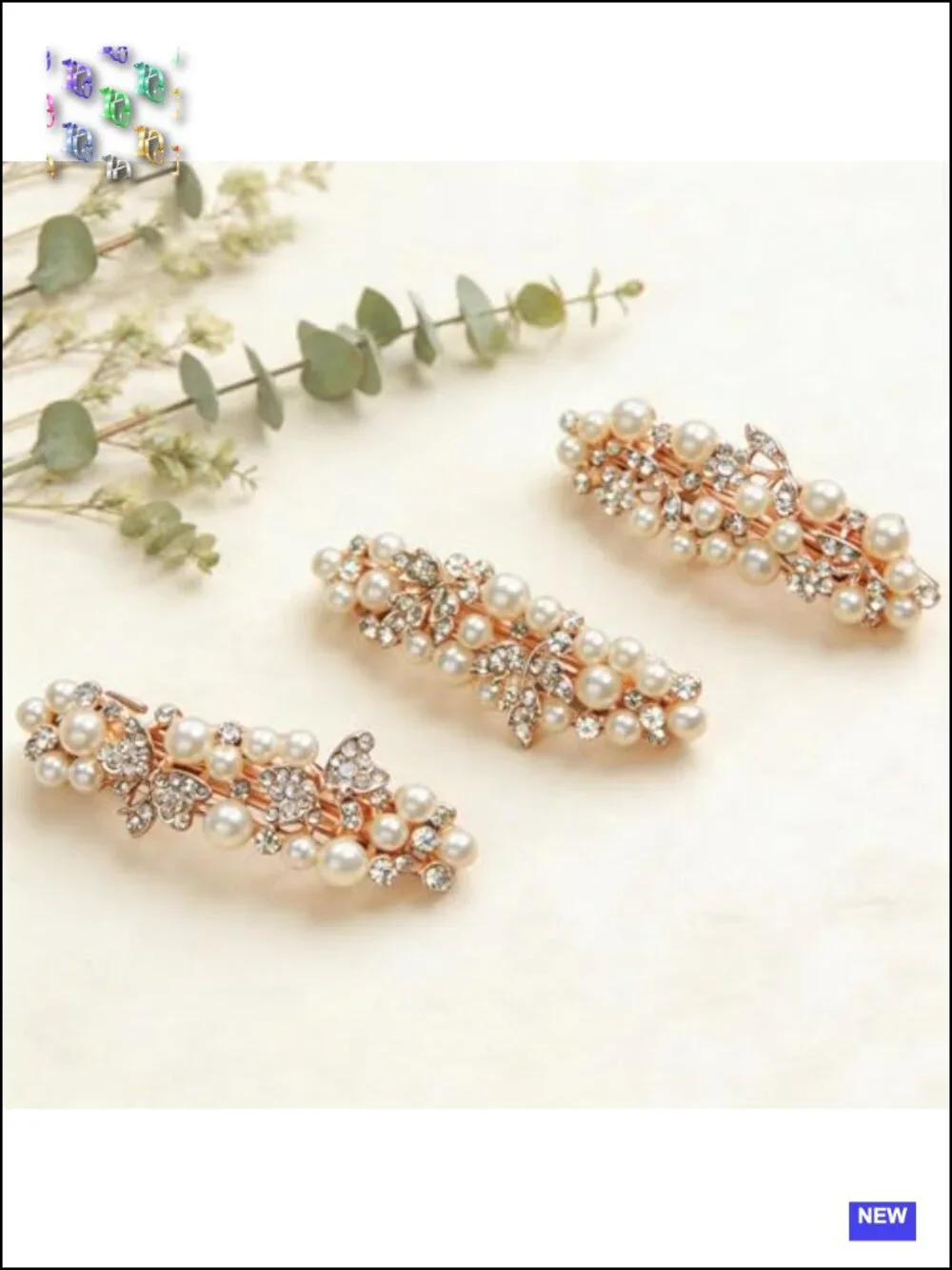 French Rhinestone Faux Pearl Barrettes Set of 3 Spring Clips for Women